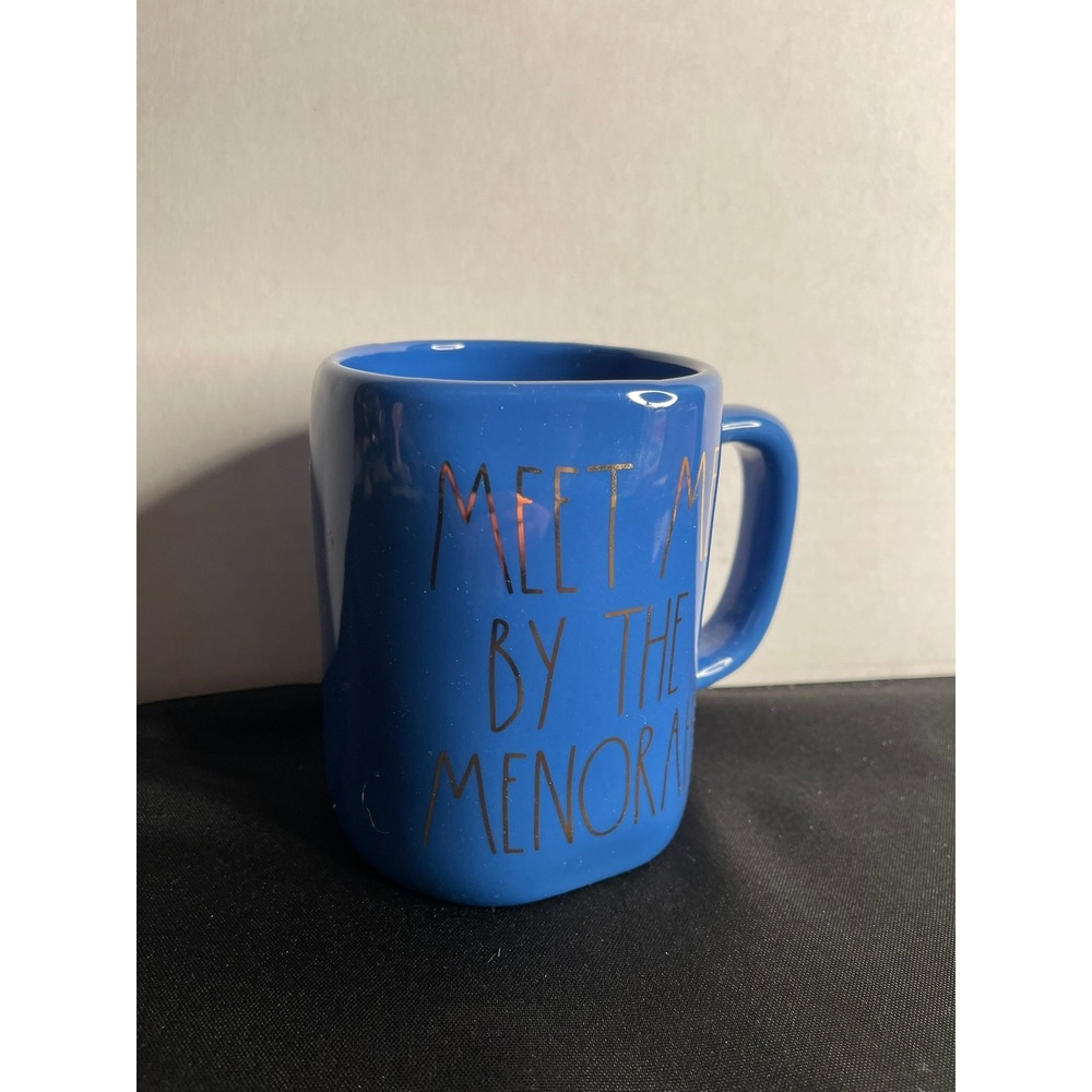 Rae Dunn Meet Me By‎ The Menorah Hanukkah Blue Gold Ceramic Mug Magenta